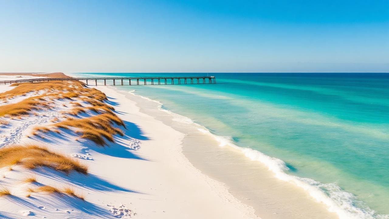 Pensacola Beach Florida white sand dunes and emerald Gulf water